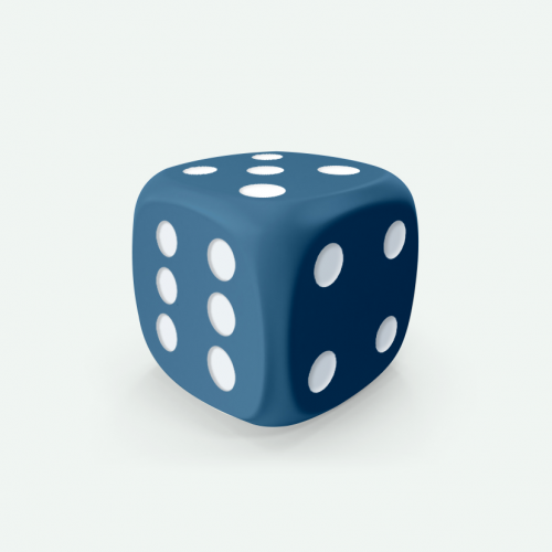 Dado Mokko D6 con puntos tamaño estándar esquina redondeada color sólido azul ópalo