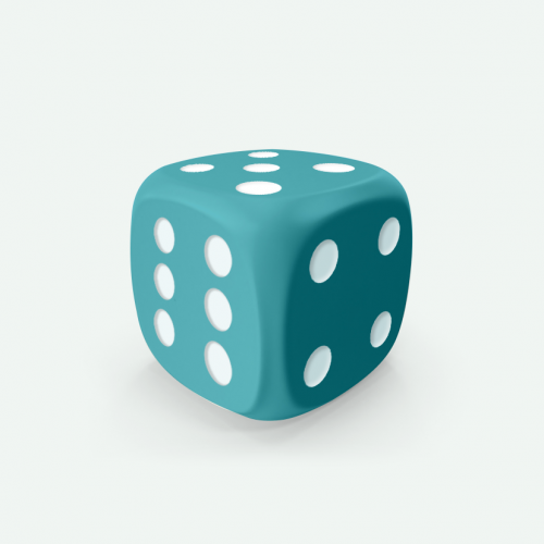 Dado Mokko D6 con puntos tamaño estándar esquina redondeada color sólido celeste