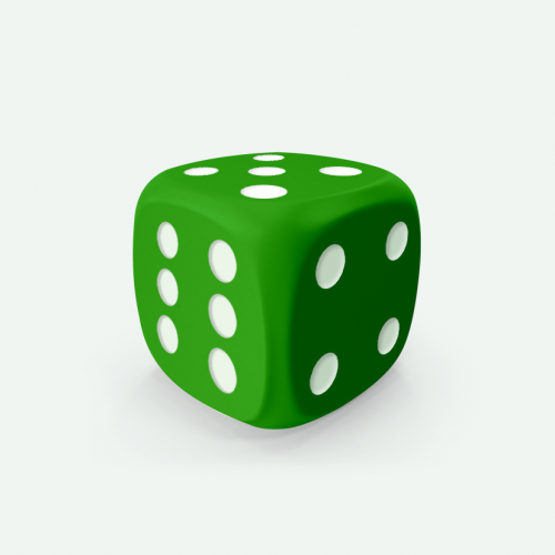 Dado Mokko D6 con puntos tamaño estándar esquina redondeada color sólido verde