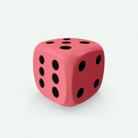 Dado Mokko D6 con puntos tamaño estándar esquina redondeada color sólido rosa suave Dado Mokko D6 con puntos tamaño estándar esquina redondeada color sólido rosa suave
