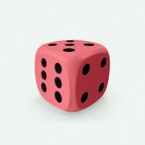 Dado Mokko D6 con puntos tamaño estándar esquina redondeada color sólido rosa suave