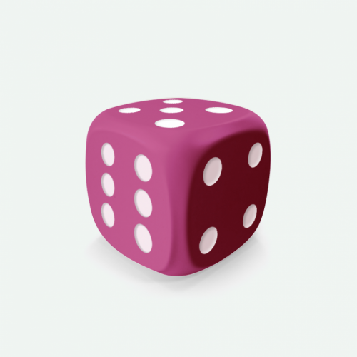 Dado Mokko D6 con puntos tamaño estándar esquina redondeada color sólido rosa