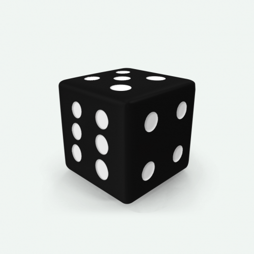 Dado Mokko D6 con puntos tamaño estándar esquina recta color sólido negro