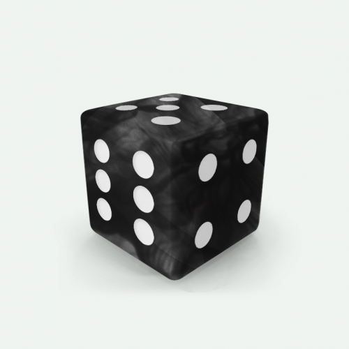 Dado Mokko D6 con puntos tamaño estándar esquina recta efecto mármol negro