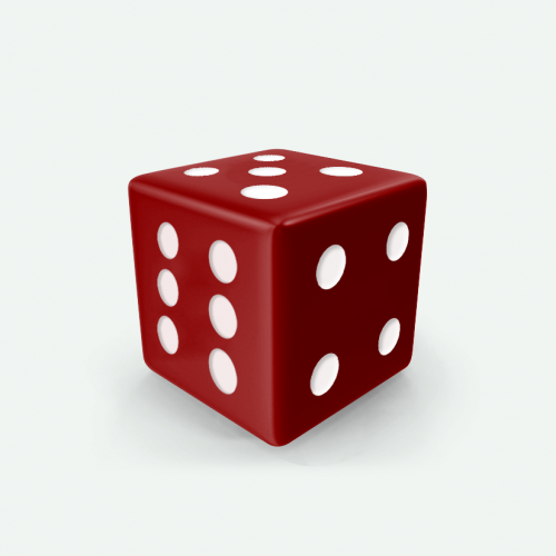 Dado Mokko D6 con puntos tamaño estándar esquina recta color sólido rojo oscuro