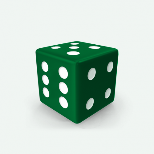 Dado Mokko D6 con puntos tamaño estándar esquina recta color sólido verde bosque