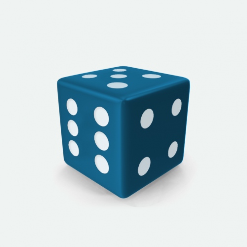 Dado Mokko D6 con puntos tamaño estándar esquina recta color sólido azul medio