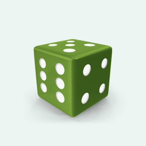 Dado Mokko D6 con puntos tamaño estándar esquina recta color sólido verde oliva