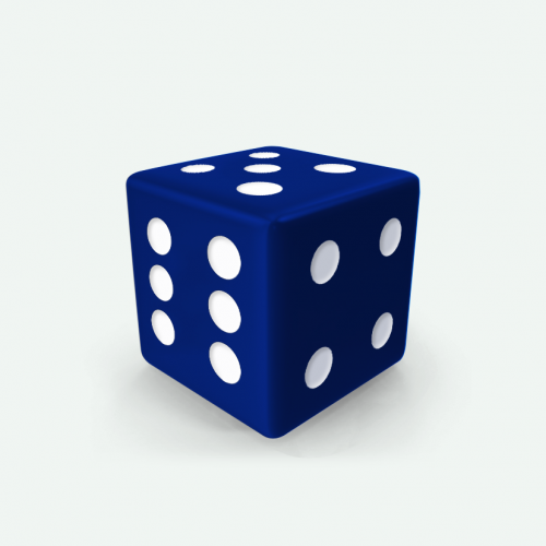 Dado Mokko D6 con puntos tamaño estándar esquina recta color sólido azul royal