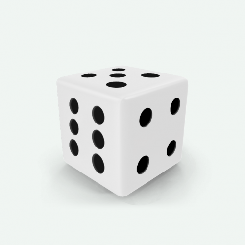 Dado Mokko D6 con puntos tamaño estándar esquina recta color sólido blanco