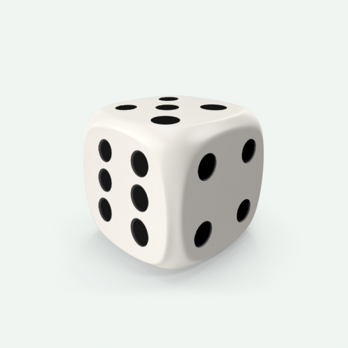 Dado Mokko D6 con puntos tamaño estándar esquina redondeada color sólido blanco