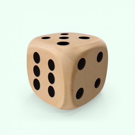 Dado Mokko D6 con puntos tamaño plus esquina redondeada madera claro