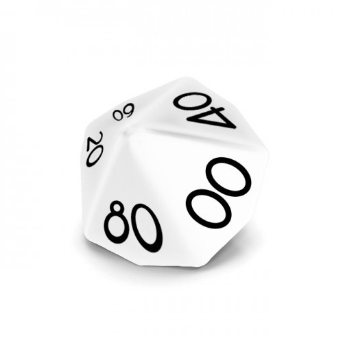 Dado Mokko D10 decimal con números tamaño estándar esquina redondeada color sólido blanco