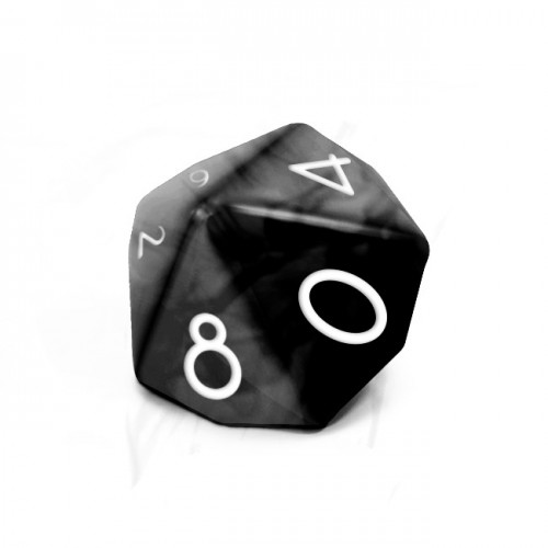 Dado Mokko D10 con números tamaño estándar esquina redondeada efecto mármol negro