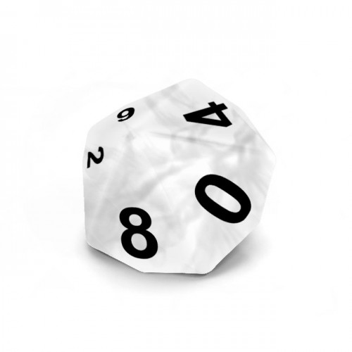 Dado Mokko D10 con números tamaño estándar esquina redondeada efecto mármol blanco