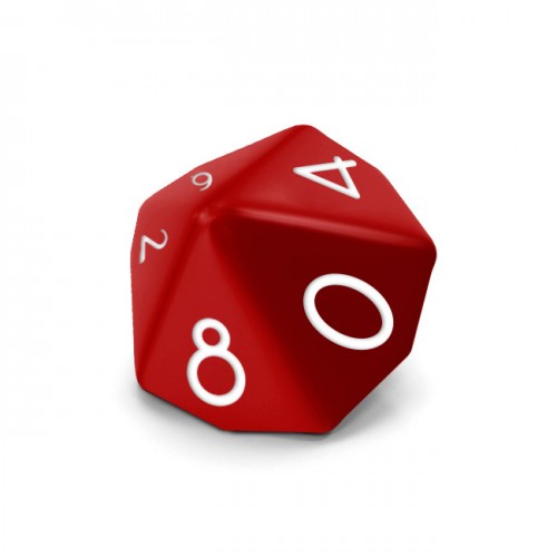 Dado Mokko D10 con números tamaño estándar esquina redondeada color sólido rojo oscuro