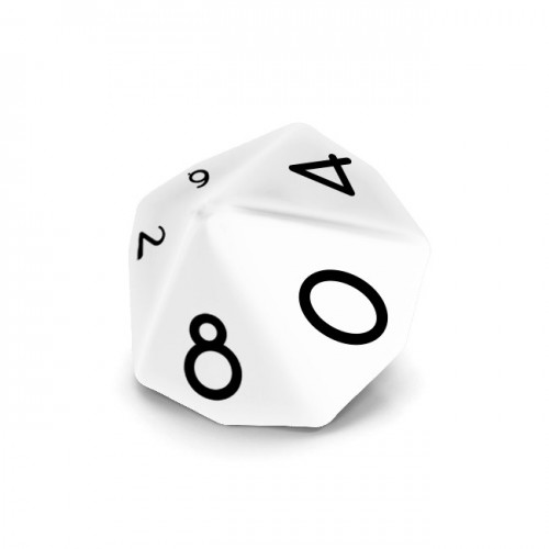 Dado Mokko D10 con números tamaño estándar esquina redondeada color sólido blanco