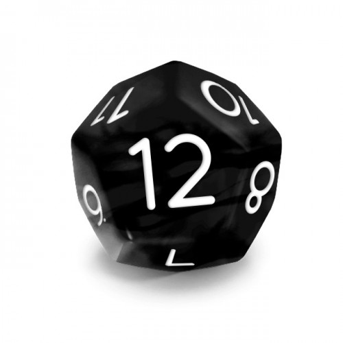 Dado Mokko D12 con números tamaño estándar esquina redondeada efecto mármol negro Dado Mokko D12 con números tamaño estándar esquina redondeada efecto mármol negro