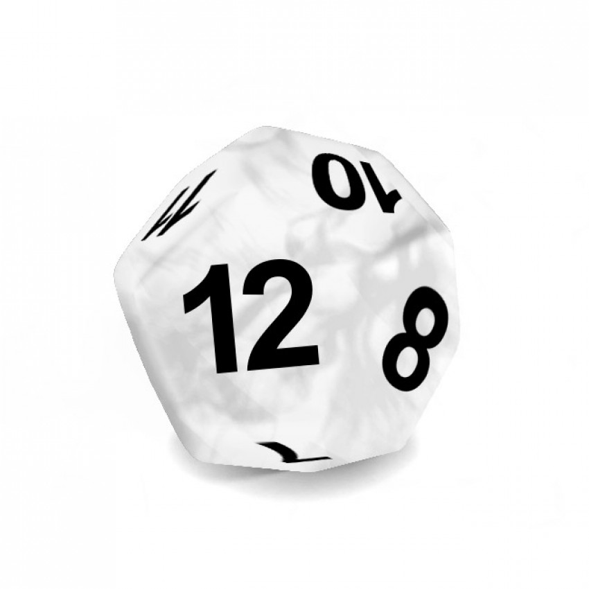 Dado Mokko D12 con números tamaño estándar esquina redondeada efecto mármol blanco Dado Mokko D12 con números tamaño estándar esquina redondeada efecto mármol blanco