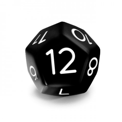 Dado Mokko D12 con números tamaño estándar esquina redondeada color sólido negro Dado Mokko D12 con números tamaño estándar esquina redondeada color sólido negro