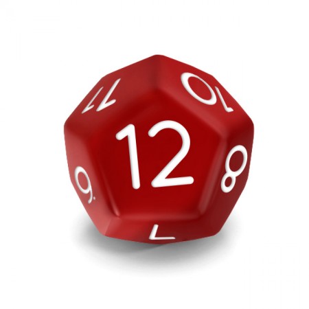 Dado Mokko D12 con números tamaño estándar esquina redondeada color sólido rojo oscuro Dado Mokko D12 con números tamaño estándar esquina redondeada color sólido rojo oscuro