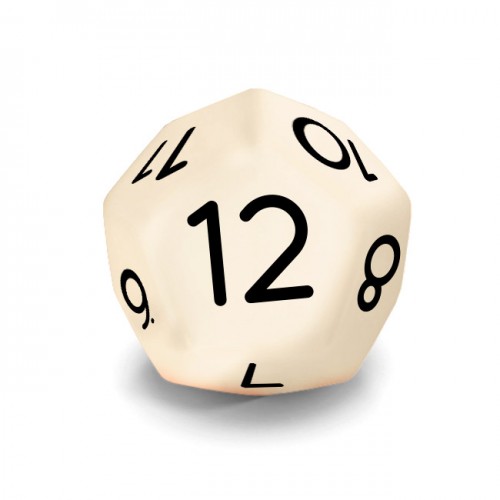 Dado Mokko D12 con números tamaño estándar esquina redondeada color sólido marfil Dado Mokko D12 con números tamaño estándar esquina redondeada color sólido marfil
