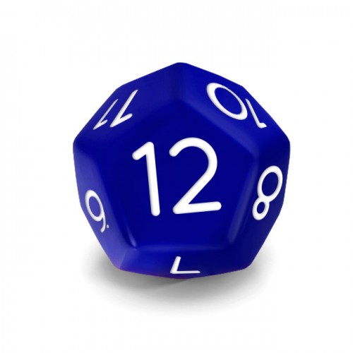 Dado Mokko D12 con números tamaño estándar esquina redondeada color sólido azul royal Dado Mokko D12 con números tamaño estándar esquina redondeada color sólido azul royal