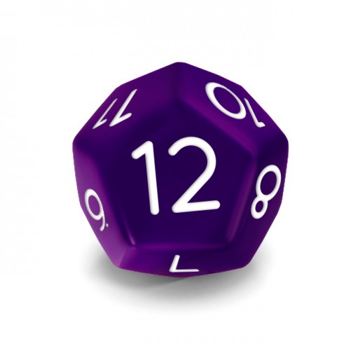 Dado Mokko D12 con números tamaño estándar esquina redondeada color sólido morado Dado Mokko D12 con números tamaño estándar esquina redondeada color sólido morado