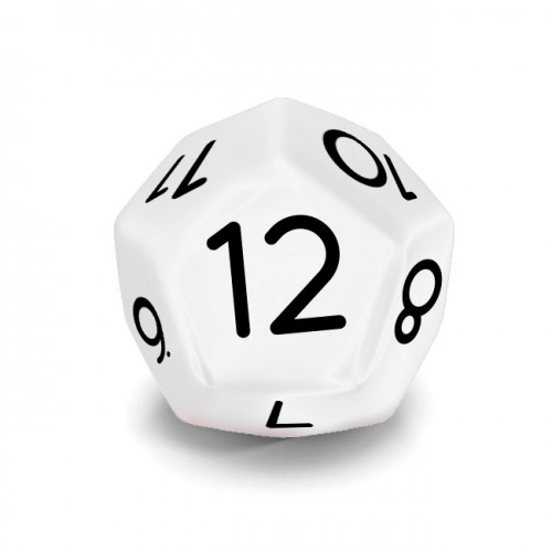 Dado Mokko D12 con números tamaño estándar esquina redondeada color sólido blanco Dado Mokko D12 con números tamaño estándar esquina redondeada color sólido blanco
