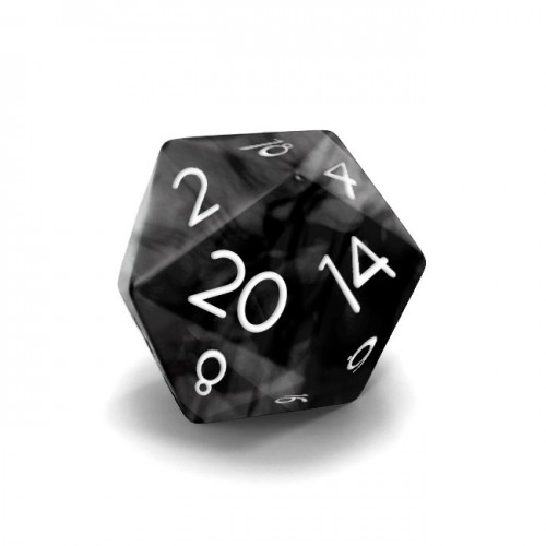 Dado Mokko D20 con números tamaño estándar esquina redondeada efecto mármol negro Dado Mokko D20 con números tamaño estándar esquina redondeada efecto mármol negro