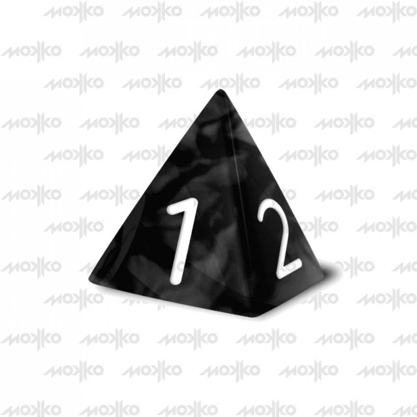 Dado Mokko D4 con números tamaño estándar esquina redondeada efecto mármol negro