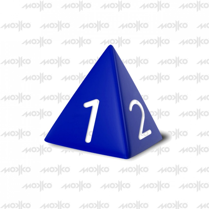 Dado Mokko D4 con números tamaño estándar esquina redondeada color sólido azul royal