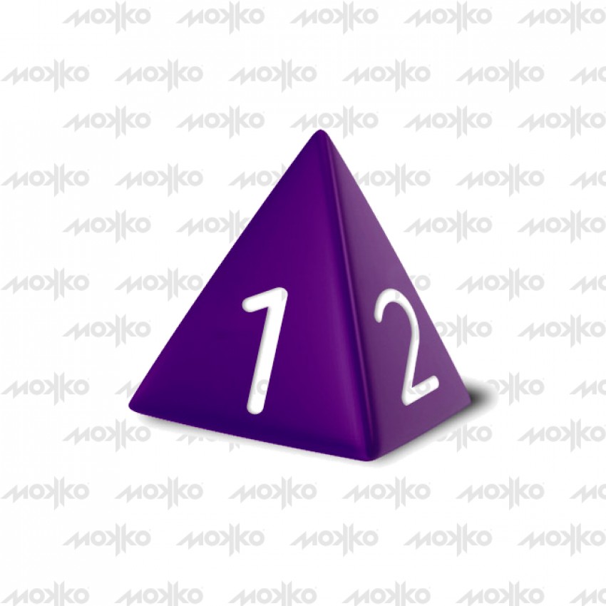 Dado Mokko D4 con números tamaño estándar esquina redondeada color sólido violeta