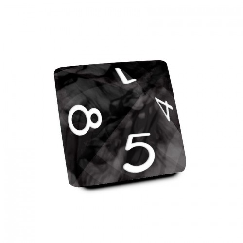 Dado Mokko D8 con números tamaño estándar esquina redondeada efecto mármol negro