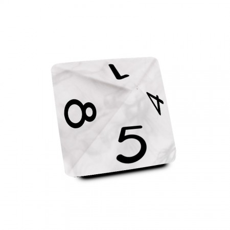 Dado Mokko D8 con números tamaño estándar esquina redondeada efecto mármol blanco