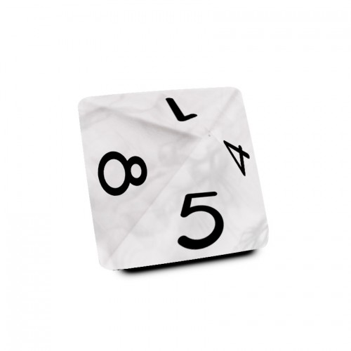Dado Mokko D8 con números tamaño estándar esquina redondeada efecto mármol blanco
