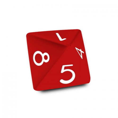 Dado Mokko D8 con números tamaño estándar esquina redondeada color sólido rojo oscuro