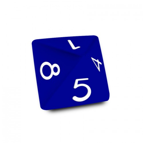Dado Mokko D8 con números tamaño estándar esquina redondeada color sólido azul royal
