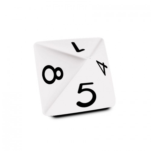 Dado Mokko D8 con números tamaño estándar esquina redondeada color sólido blanco